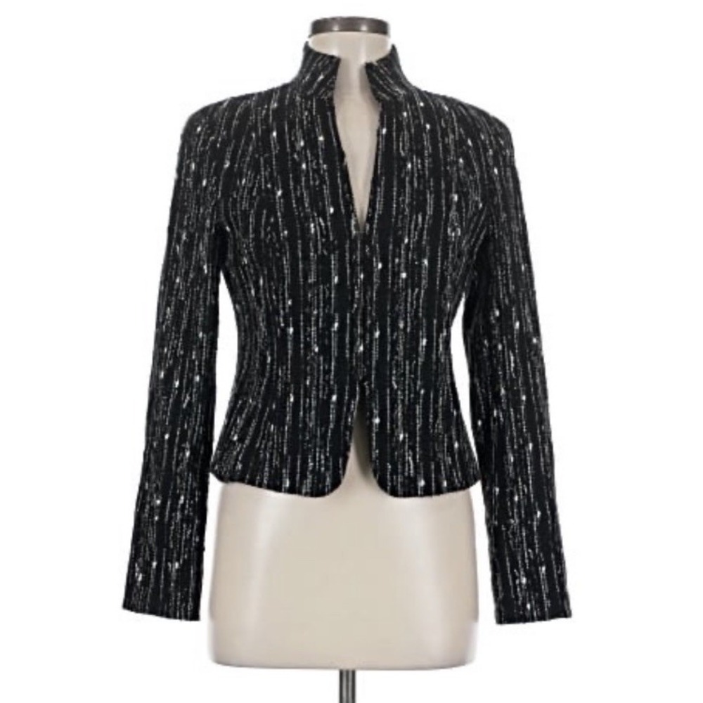 Lafayette1 148 Tweed Blazer Wool Blend Black Size 4 Quiet Luxury Career Academia